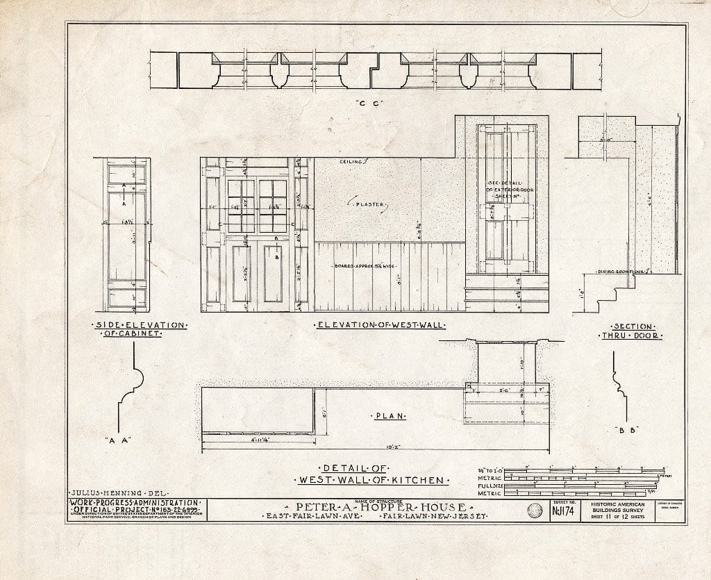 Historic Pictoric : Blueprint HABS NJ,2-FAIR,2- (Sheet 11 of 12) - Peter A. Hooper House, East Fair Lawn Avenue, Fair Lawn, Bergen County, NJ