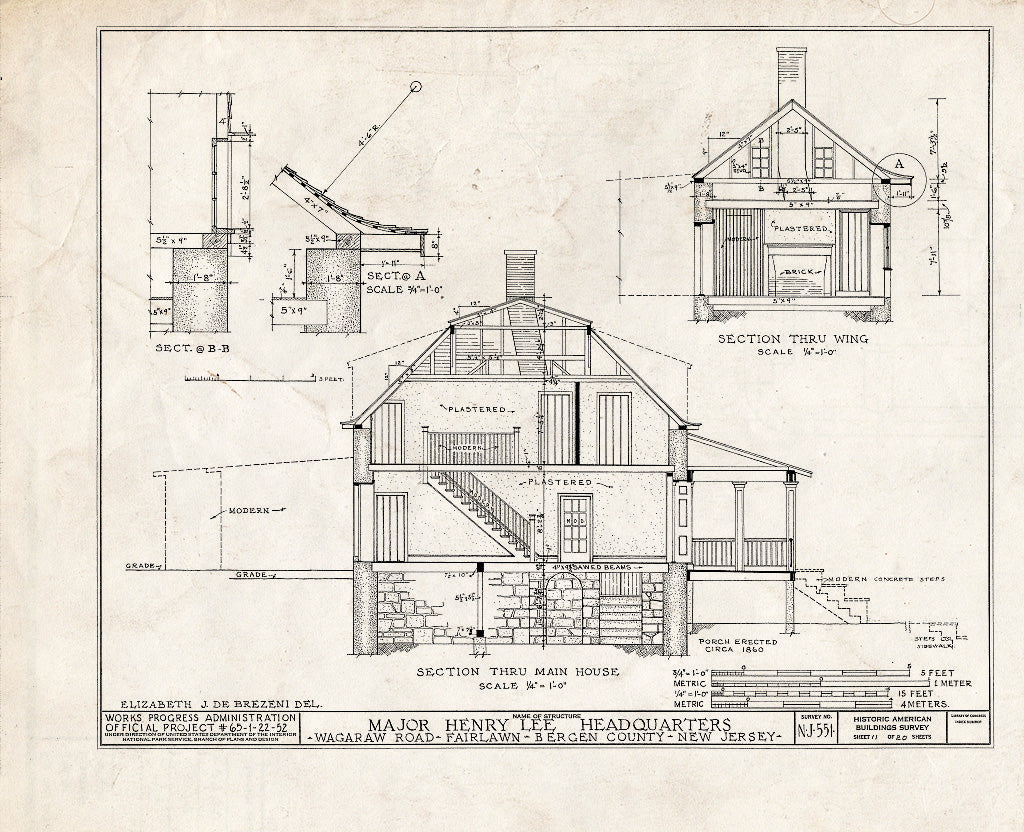 Historic Pictoric : Blueprint HABS NJ,2-FAIR,3- (Sheet 11 of 20) - Major Henry Lee Headquarters, Wagaraw Road, Fair Lawn, Bergen County, NJ