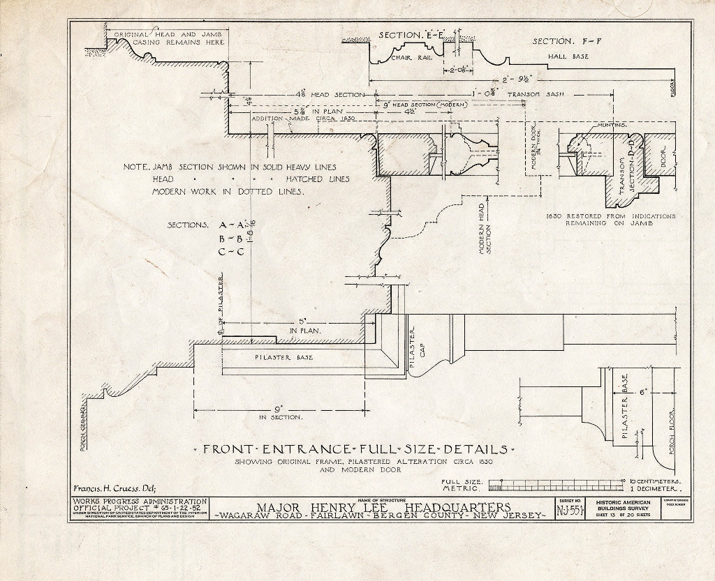 Historic Pictoric : Blueprint HABS NJ,2-FAIR,3- (Sheet 13 of 20) - Major Henry Lee Headquarters, Wagaraw Road, Fair Lawn, Bergen County, NJ