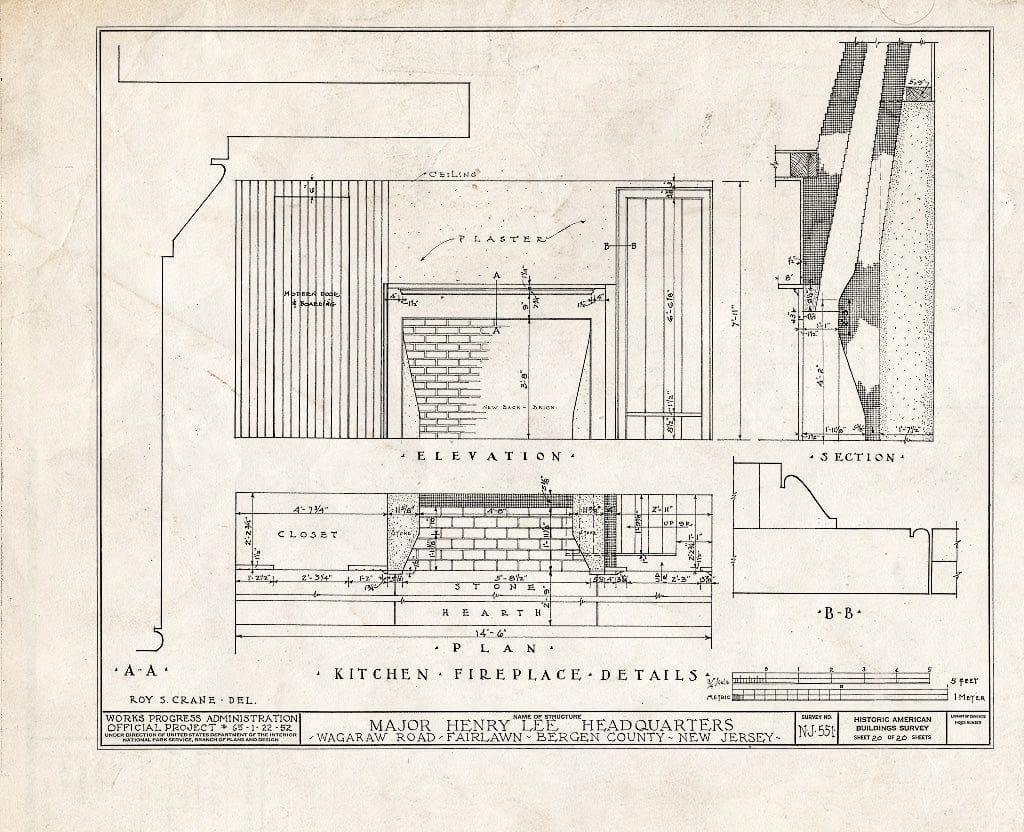 Historic Pictoric : Blueprint HABS NJ,2-FAIR,3- (Sheet 20 of 20) - Major Henry Lee Headquarters, Wagaraw Road, Fair Lawn, Bergen County, NJ