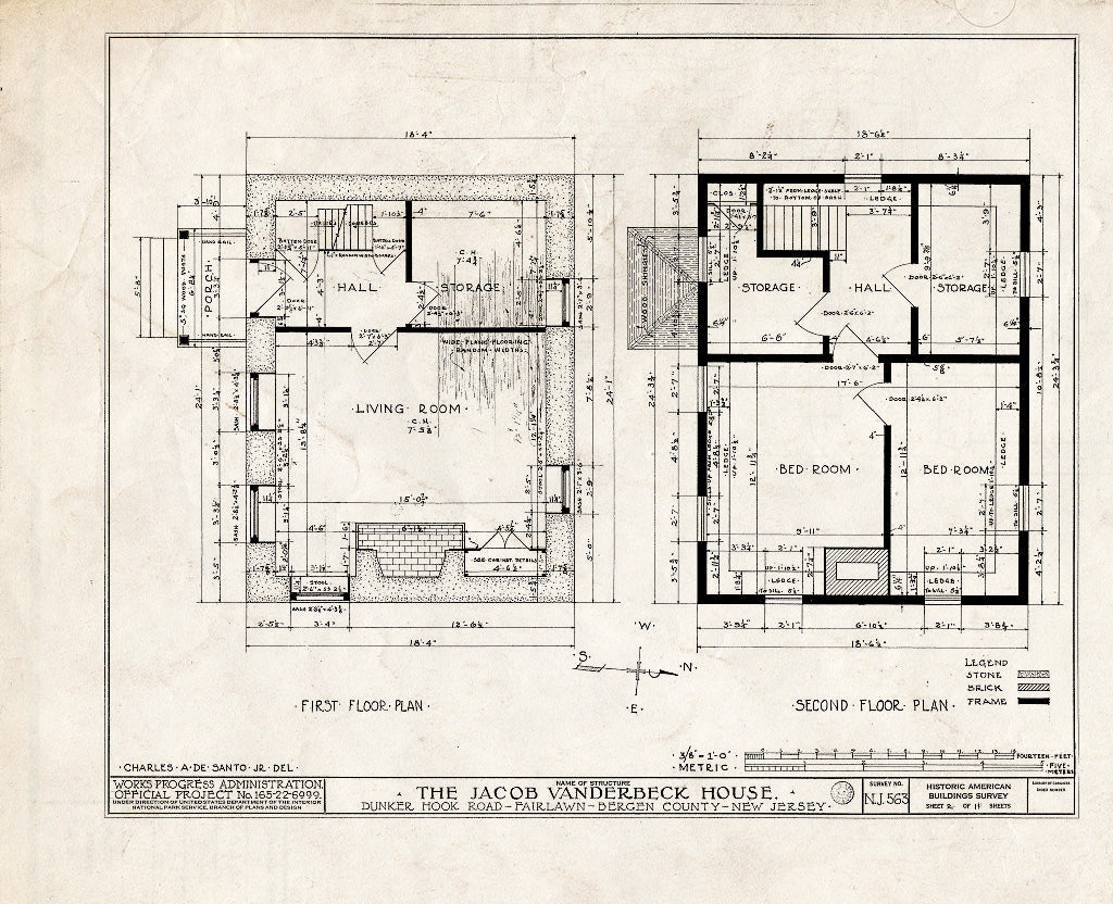 Historic Pictoric : Blueprint HABS NJ,2-FAIR,4- (Sheet 2 of 11) - Jacob Vanderbeck House, Dunker Hook Road, Fair Lawn, Bergen County, NJ