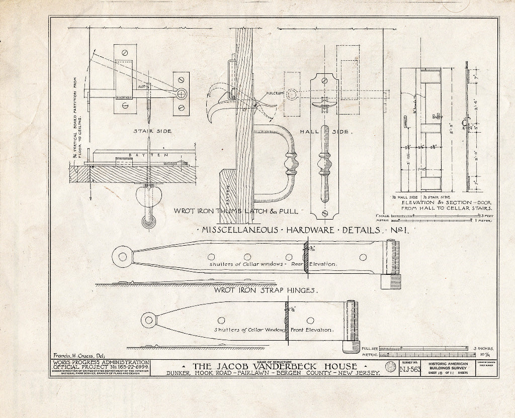 Historic Pictoric : Blueprint HABS NJ,2-FAIR,4- (Sheet 10 of 11) - Jacob Vanderbeck House, Dunker Hook Road, Fair Lawn, Bergen County, NJ
