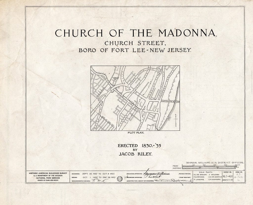 Historic Pictoric : Blueprint HABS NJ,2-FOLE,1- (Sheet 0 of 13) - Church of The Madonna, Church Street, Fort Lee, Bergen County, NJ
