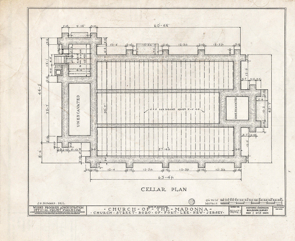Historic Pictoric : Blueprint HABS NJ,2-FOLE,1- (Sheet 1 of 13) - Church of The Madonna, Church Street, Fort Lee, Bergen County, NJ