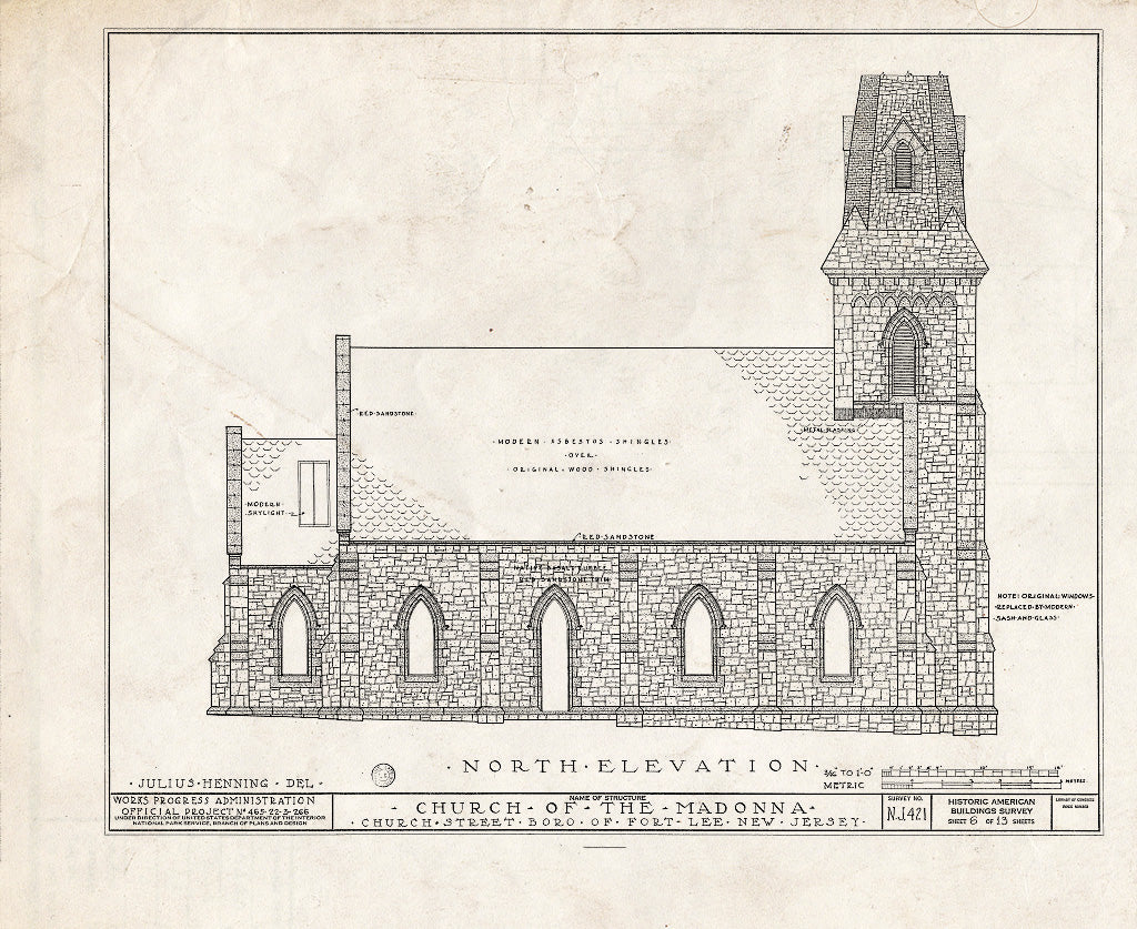 Historic Pictoric : Blueprint HABS NJ,2-FOLE,1- (Sheet 6 of 13) - Church of The Madonna, Church Street, Fort Lee, Bergen County, NJ