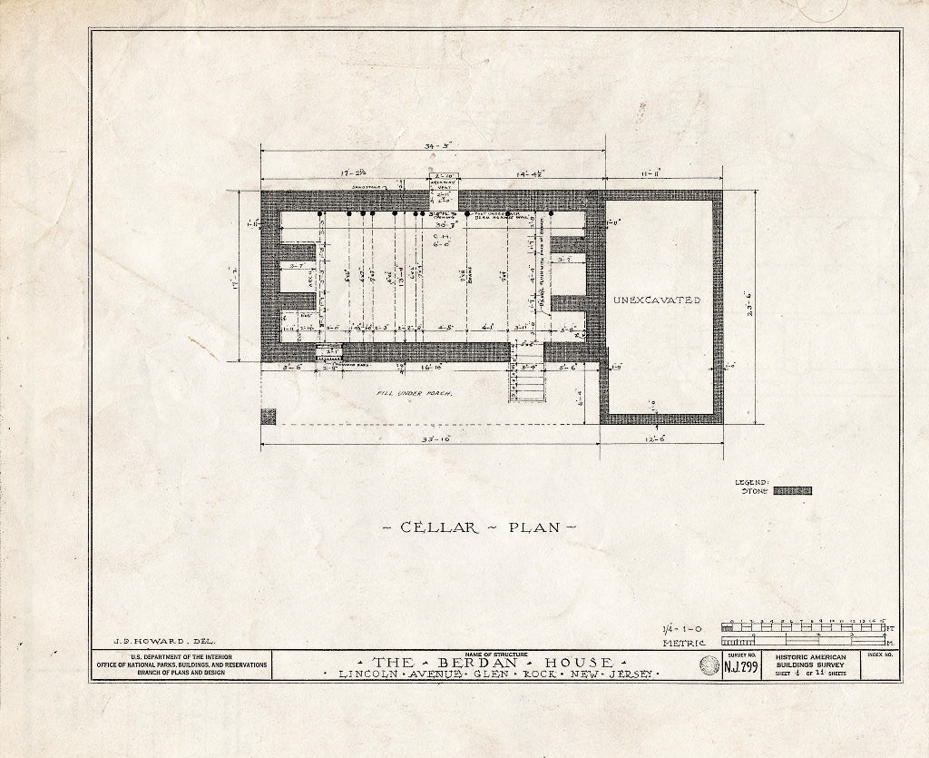 Historic Pictoric : Blueprint HABS NJ,2-Glen,1- (Sheet 1 of 11) - Berdan House, Lincoln Avenue, Glen Rock, Bergen County, NJ