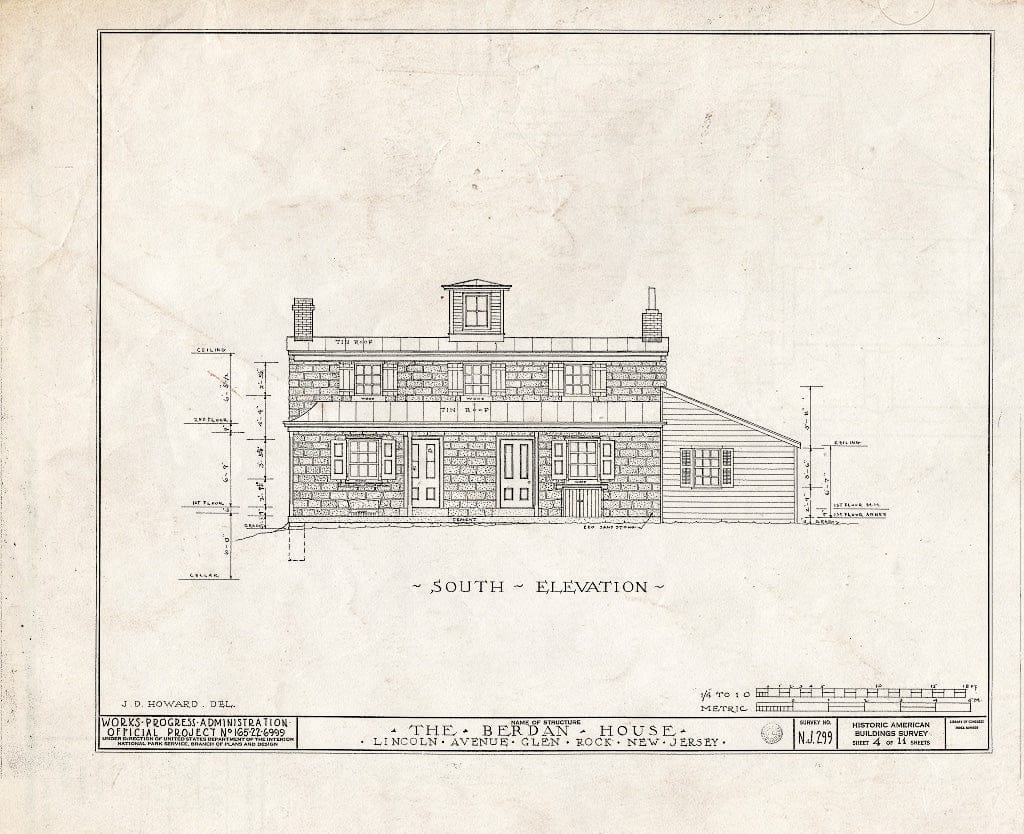 Historic Pictoric : Blueprint HABS NJ,2-Glen,1- (Sheet 4 of 11) - Berdan House, Lincoln Avenue, Glen Rock, Bergen County, NJ