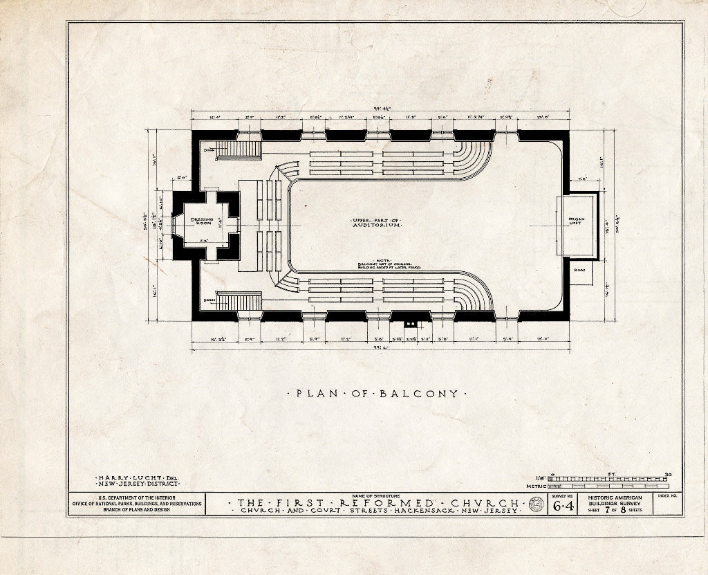 Historic Pictoric : Blueprint HABS NJ,2-HACK,1- (Sheet 7 of 8) - First Reformed Church of Hackensack, Church & Court Streets, Hackensack, Bergen County, NJ