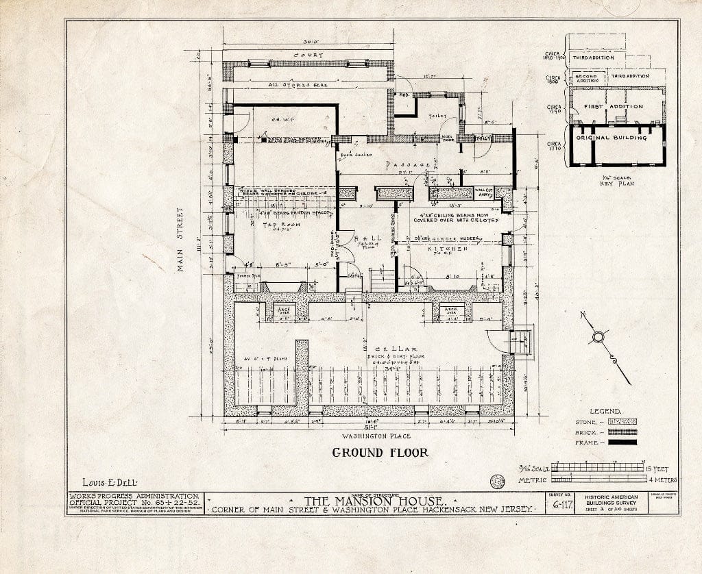Historic Pictoric : Blueprint HABS NJ,2-HACK,4- (Sheet 2 of 20) - Washington Mansion House Tavern, Main Street & Washington Place, Hackensack, Bergen County, NJ