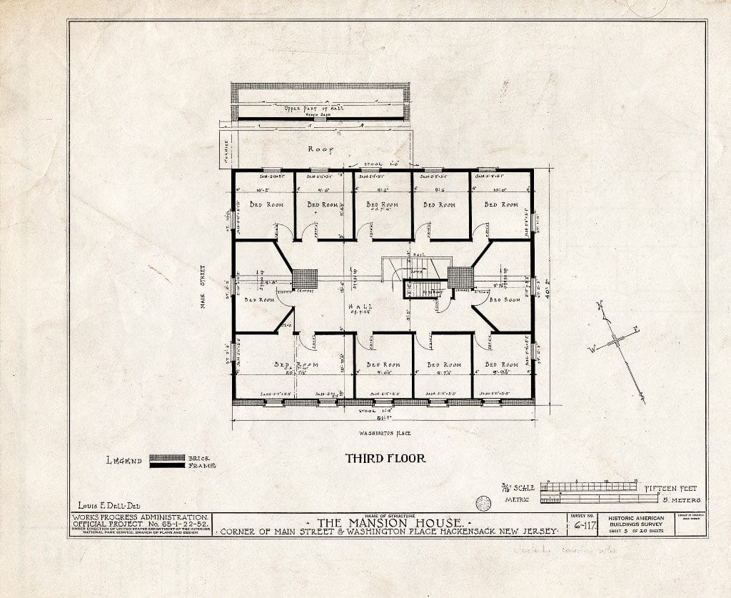 Historic Pictoric : Blueprint HABS NJ,2-HACK,4- (Sheet 5 of 20) - Washington Mansion House Tavern, Main Street & Washington Place, Hackensack, Bergen County, NJ