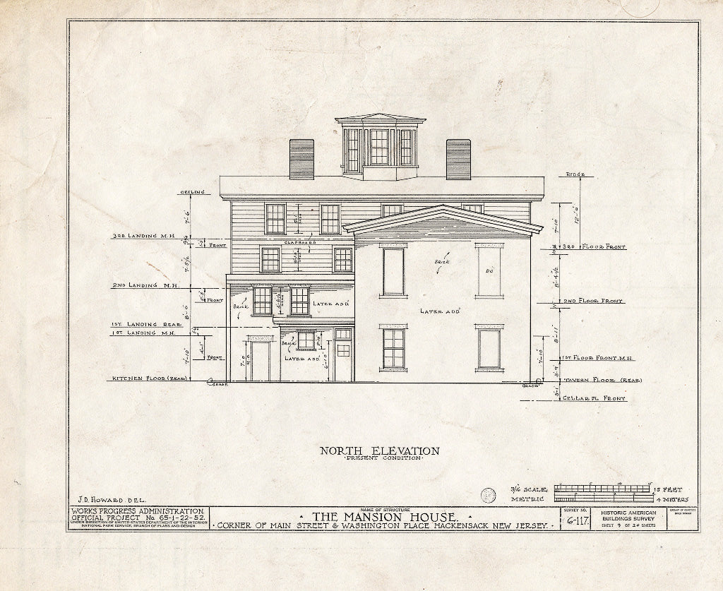 Historic Pictoric : Blueprint HABS NJ,2-HACK,4- (Sheet 9 of 20) - Washington Mansion House Tavern, Main Street & Washington Place, Hackensack, Bergen County, NJ