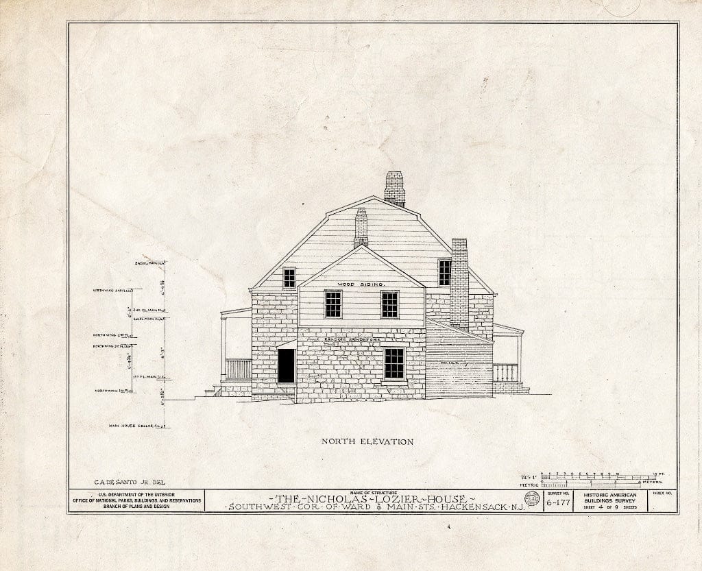 Historic Pictoric : Blueprint HABS NJ,2-HACK,5- (Sheet 4 of 9) - Nicholas Lozier House, 393 Main Street, Hackensack, Bergen County, NJ