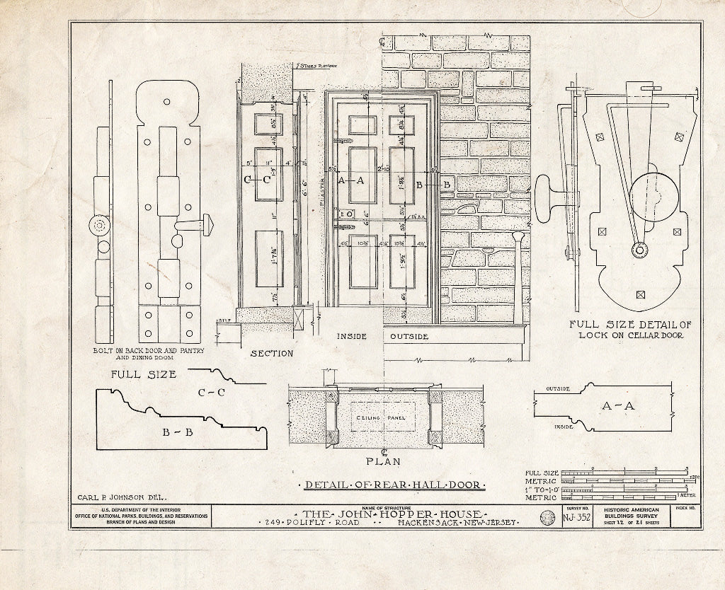 Historic Pictoric : Blueprint HABS NJ,2-HACK,6- (Sheet 12 of 21) - John Hopper House, 249 Polifly Road, Hackensack, Bergen County, NJ