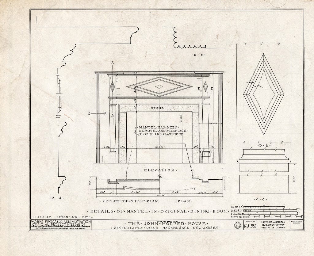 Historic Pictoric : Blueprint HABS NJ,2-HACK,6- (Sheet 16 of 21) - John Hopper House, 249 Polifly Road, Hackensack, Bergen County, NJ