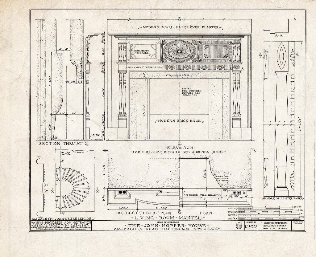 Historic Pictoric : Blueprint HABS NJ,2-HACK,6- (Sheet 19 of 21) - John Hopper House, 249 Polifly Road, Hackensack, Bergen County, NJ