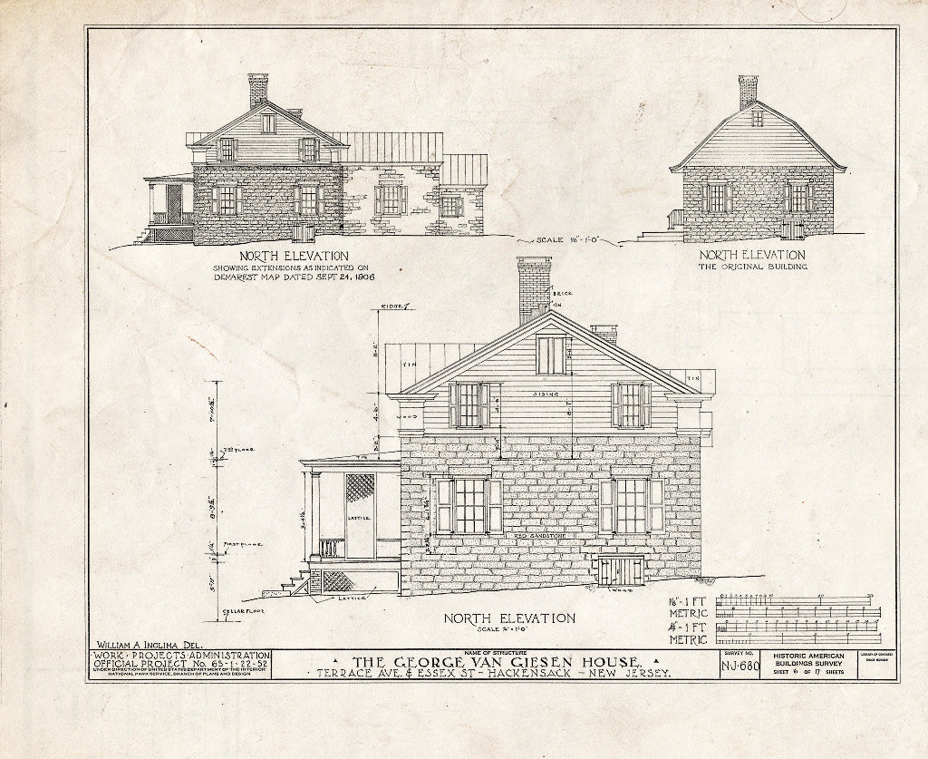 Historic Pictoric : Blueprint HABS NJ,2-HACK,7- (Sheet 6 of 17) - George Van Giesen House, Terrace Avenue & Essex Street, Hackensack, Bergen County, NJ