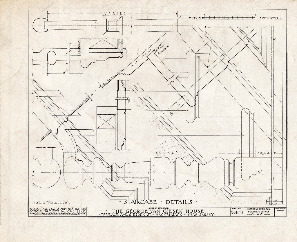 Historic Pictoric : Blueprint HABS NJ,2-HACK,7- (Sheet 11 of 17) - George Van Giesen House, Terrace Avenue & Essex Street, Hackensack, Bergen County, NJ