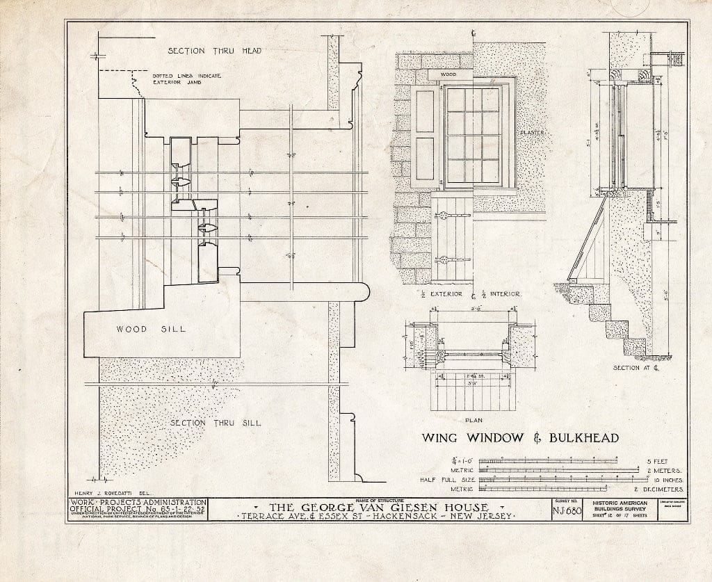 Historic Pictoric : Blueprint HABS NJ,2-HACK,7- (Sheet 12 of 17) - George Van Giesen House, Terrace Avenue & Essex Street, Hackensack, Bergen County, NJ