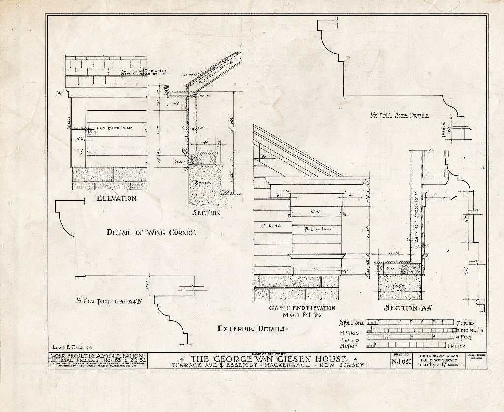 Historic Pictoric : Blueprint HABS NJ,2-HACK,7- (Sheet 17 of 17) - George Van Giesen House, Terrace Avenue & Essex Street, Hackensack, Bergen County, NJ