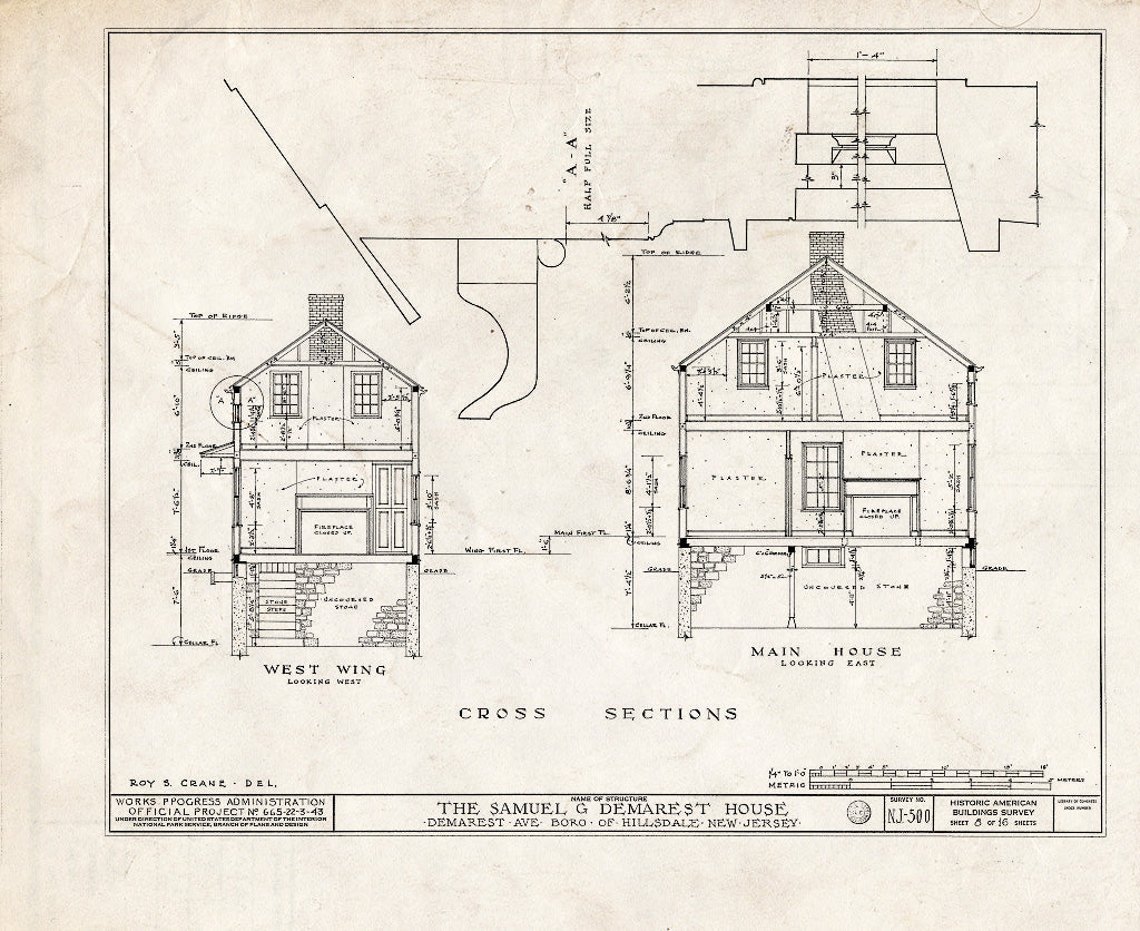 Historic Pictoric : Blueprint HABS NJ,2-Hilda,1- (Sheet 8 of 16) - Samuel G. Demarest House, Demarest Avenue, Hillsdale, Bergen County, NJ