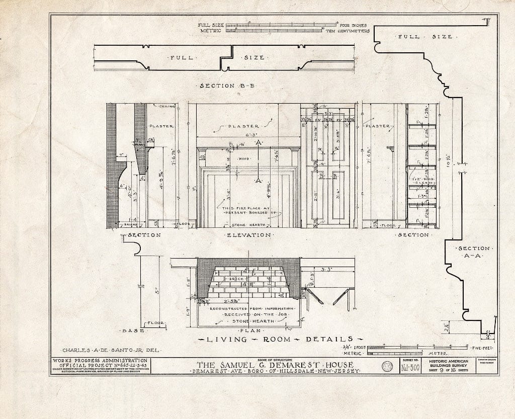 Historic Pictoric : Blueprint HABS NJ,2-Hilda,1- (Sheet 9 of 16) - Samuel G. Demarest House, Demarest Avenue, Hillsdale, Bergen County, NJ