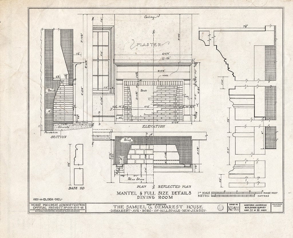 Historic Pictoric : Blueprint HABS NJ,2-Hilda,1- (Sheet 10 of 16) - Samuel G. Demarest House, Demarest Avenue, Hillsdale, Bergen County, NJ