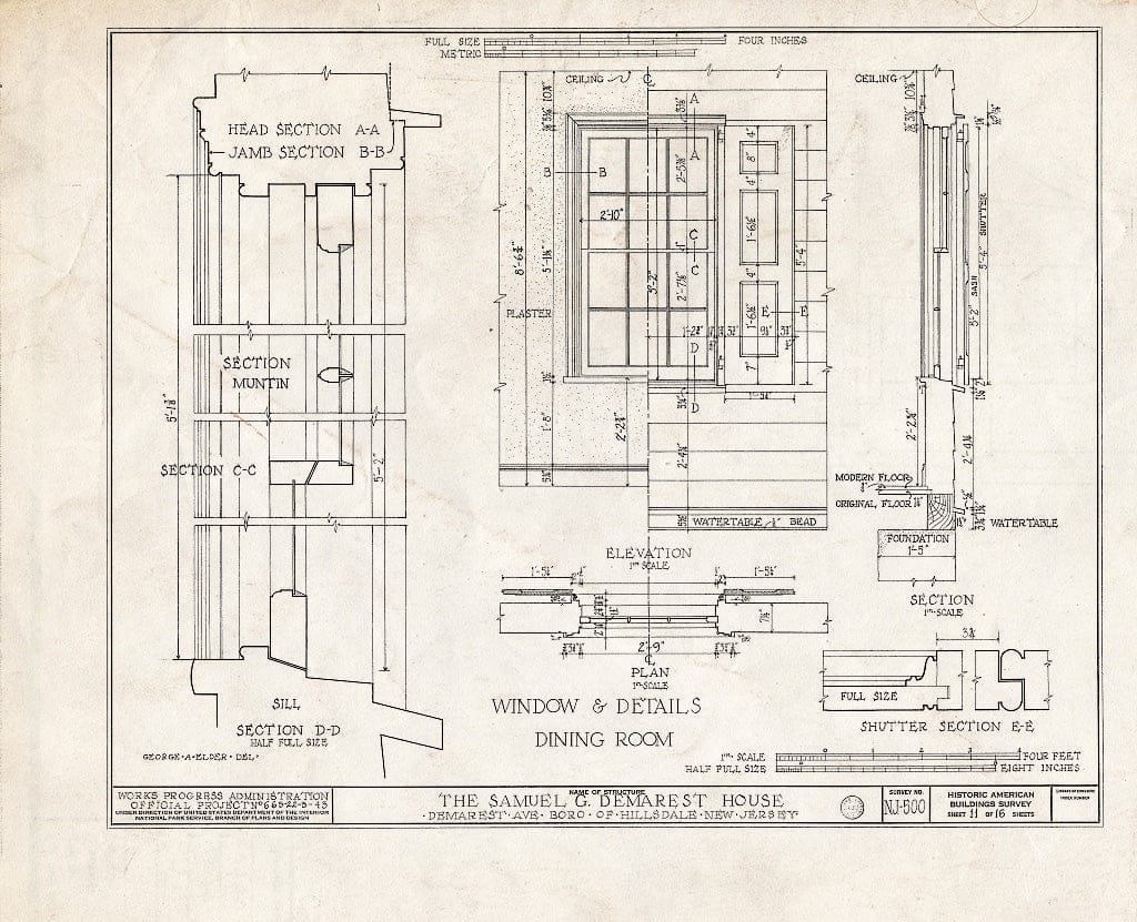 Historic Pictoric : Blueprint HABS NJ,2-Hilda,1- (Sheet 11 of 16) - Samuel G. Demarest House, Demarest Avenue, Hillsdale, Bergen County, NJ