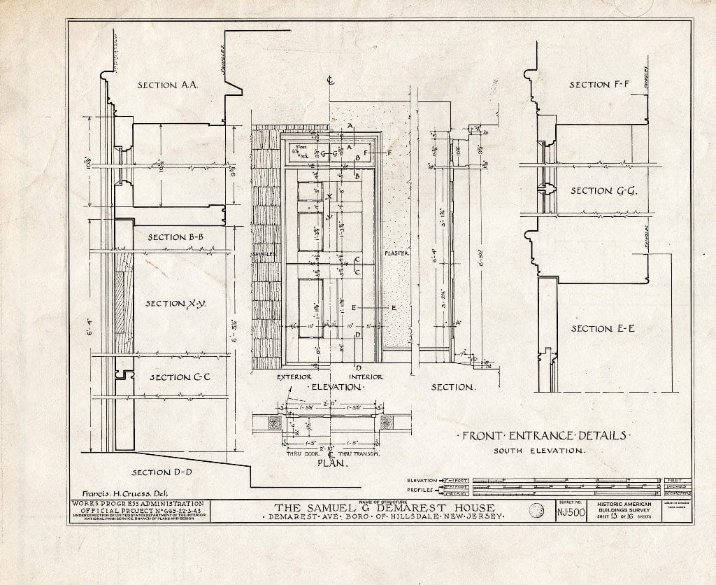 Historic Pictoric : Blueprint HABS NJ,2-Hilda,1- (Sheet 13 of 16) - Samuel G. Demarest House, Demarest Avenue, Hillsdale, Bergen County, NJ
