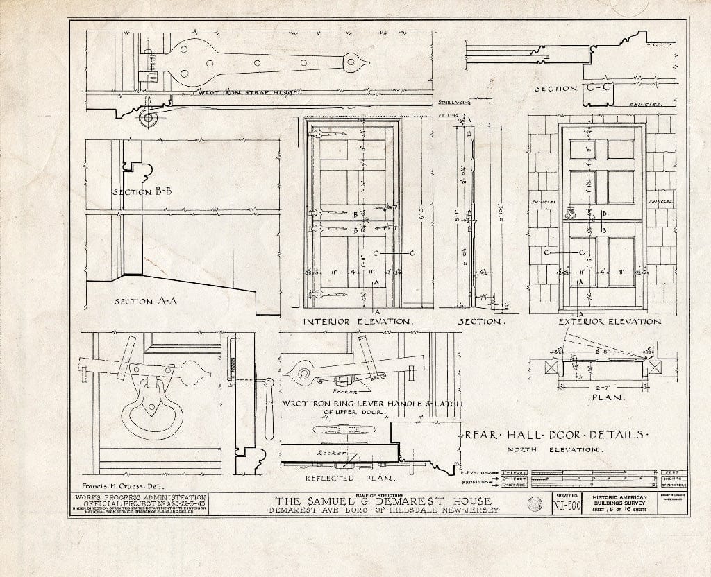 Historic Pictoric : Blueprint HABS NJ,2-Hilda,1- (Sheet 15 of 16) - Samuel G. Demarest House, Demarest Avenue, Hillsdale, Bergen County, NJ