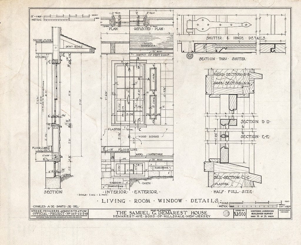 Historic Pictoric : Blueprint HABS NJ,2-Hilda,1- (Sheet 16 of 16) - Samuel G. Demarest House, Demarest Avenue, Hillsdale, Bergen County, NJ