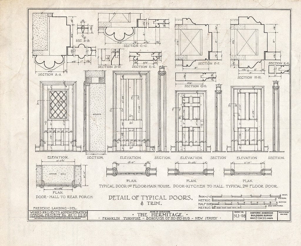 Historic Pictoric : Blueprint HABS NJ,2-HOHO,1- (Sheet 20 of 20) - Hermitage, 335 North Franklin Turnpike, Ho-Ho-Kus, Bergen County, NJ