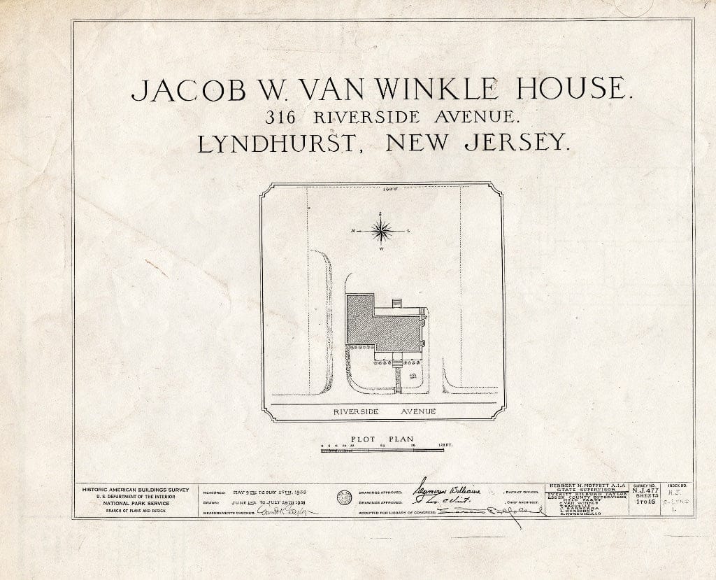 Historic Pictoric : Blueprint HABS NJ,2-LYND,1- (Sheet 0 of 16) - Jacob W. Van Winkle House, 316 Riverside Avenue, Lyndhurst, Bergen County, NJ