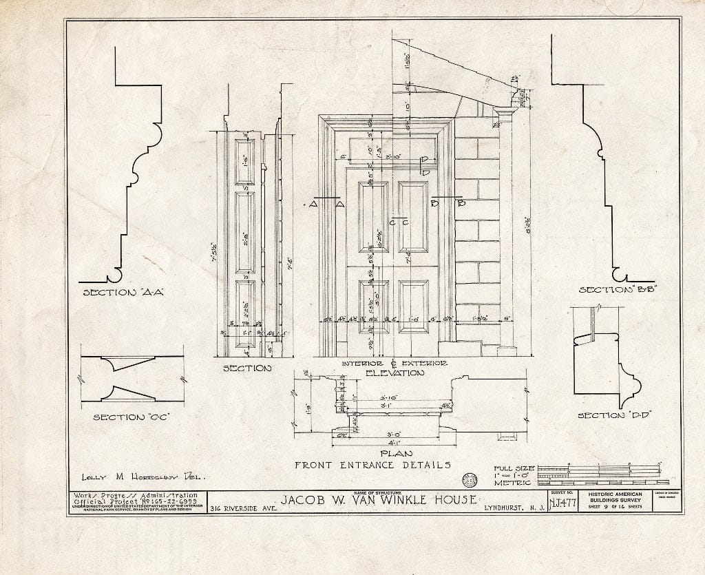 Historic Pictoric : Blueprint HABS NJ,2-LYND,1- (Sheet 9 of 16) - Jacob W. Van Winkle House, 316 Riverside Avenue, Lyndhurst, Bergen County, NJ
