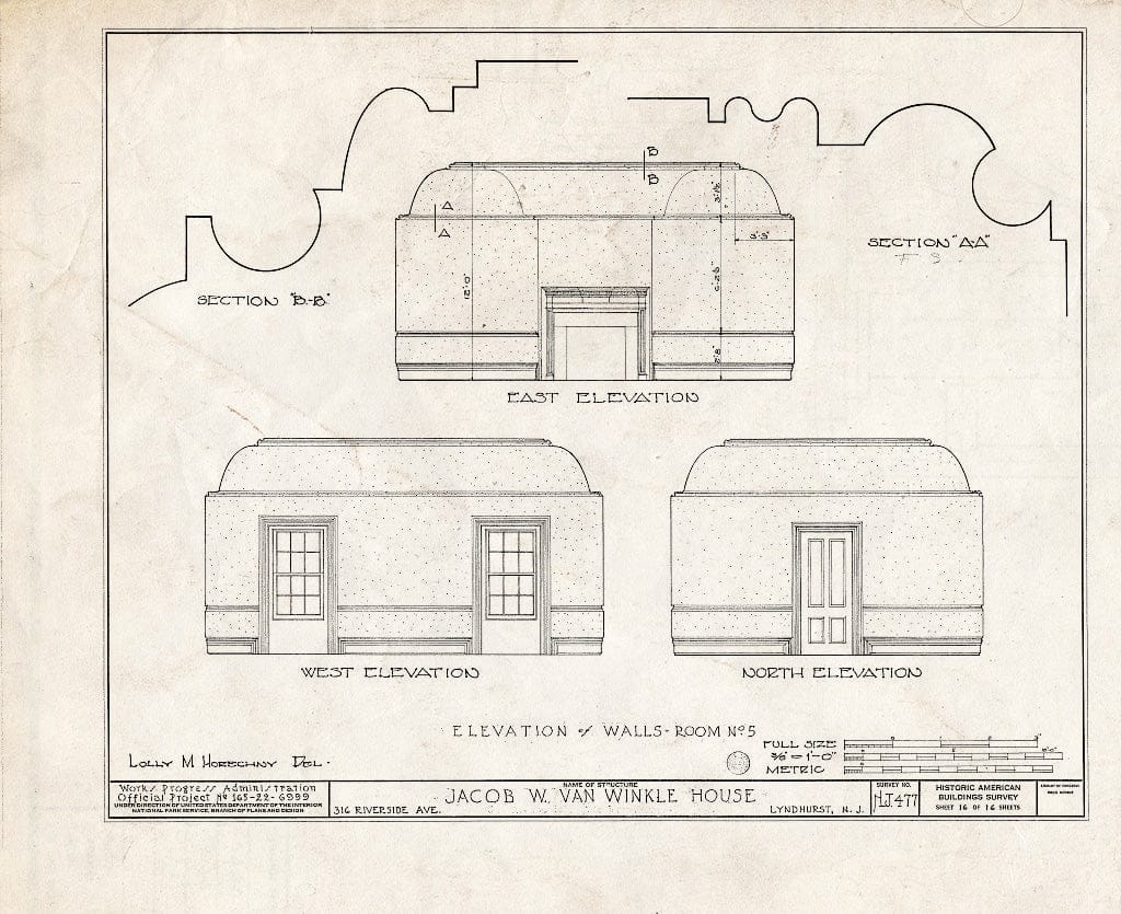 Historic Pictoric : Blueprint HABS NJ,2-LYND,1- (Sheet 16 of 16) - Jacob W. Van Winkle House, 316 Riverside Avenue, Lyndhurst, Bergen County, NJ