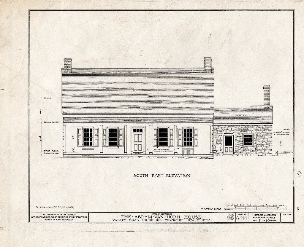 Historic Pictoric : Blueprint HABS NJ,2-MAWA.V,1- (Sheet 1 of 10) - Abram Van Horn House, Valley Road, Ho-Ho-Kus, Bergen County, NJ