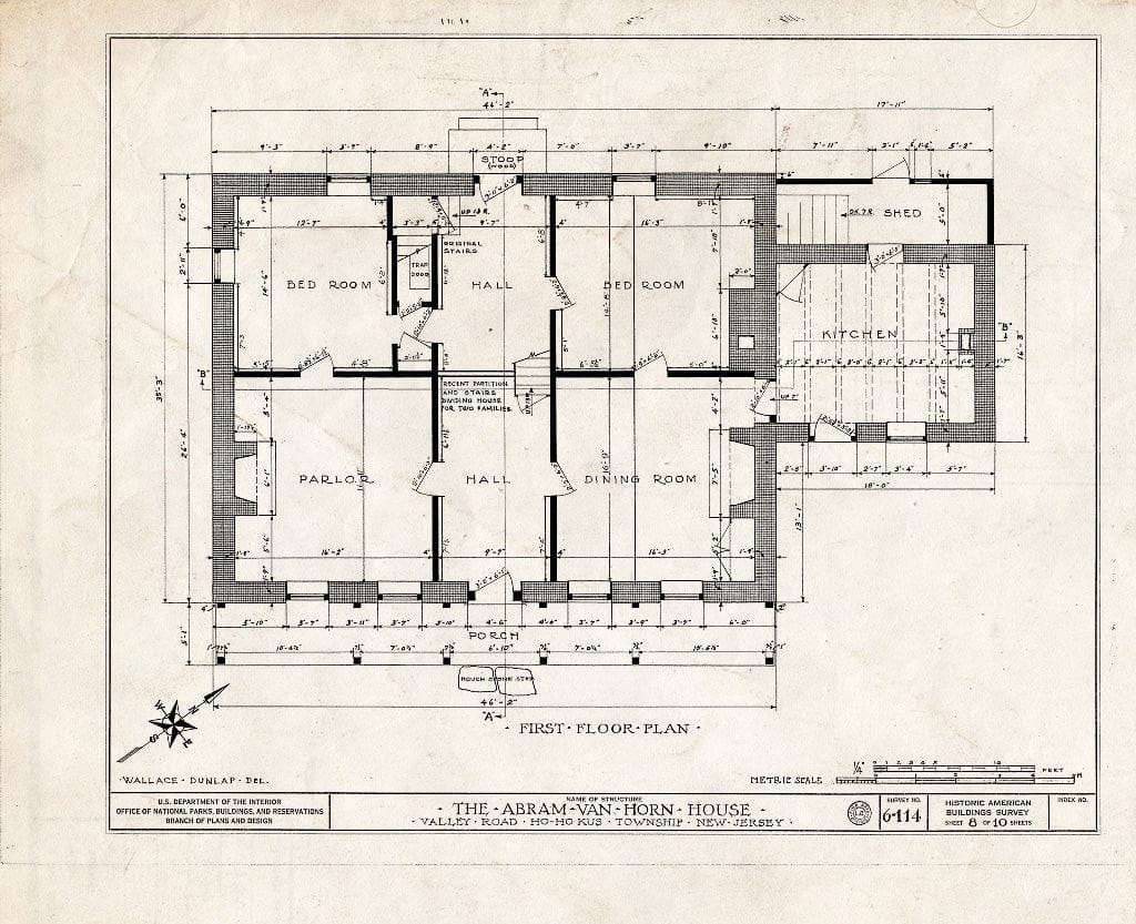 Historic Pictoric : Blueprint HABS NJ,2-MAWA.V,1- (Sheet 8 of 10) - Abram Van Horn House, Valley Road, Ho-Ho-Kus, Bergen County, NJ