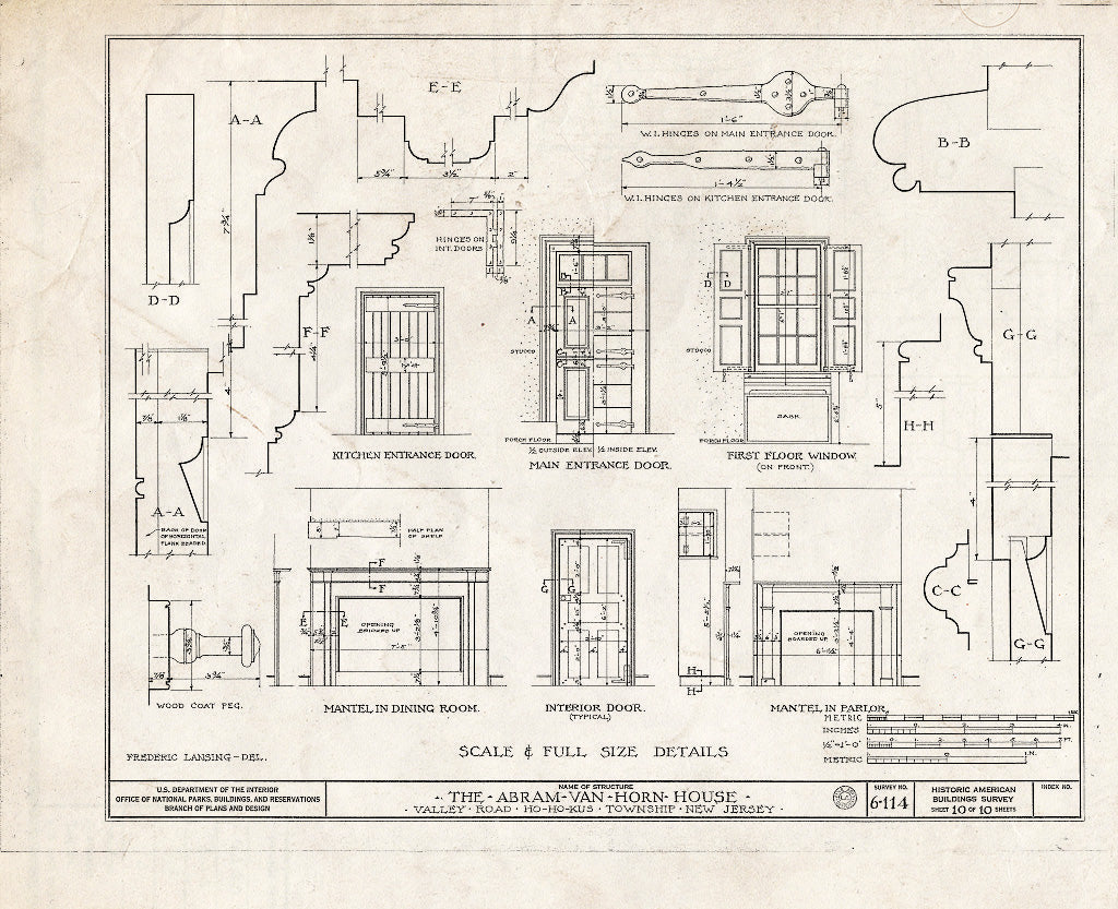 Historic Pictoric : Blueprint HABS NJ,2-MAWA.V,1- (Sheet 10 of 10) - Abram Van Horn House, Valley Road, Ho-Ho-Kus, Bergen County, NJ