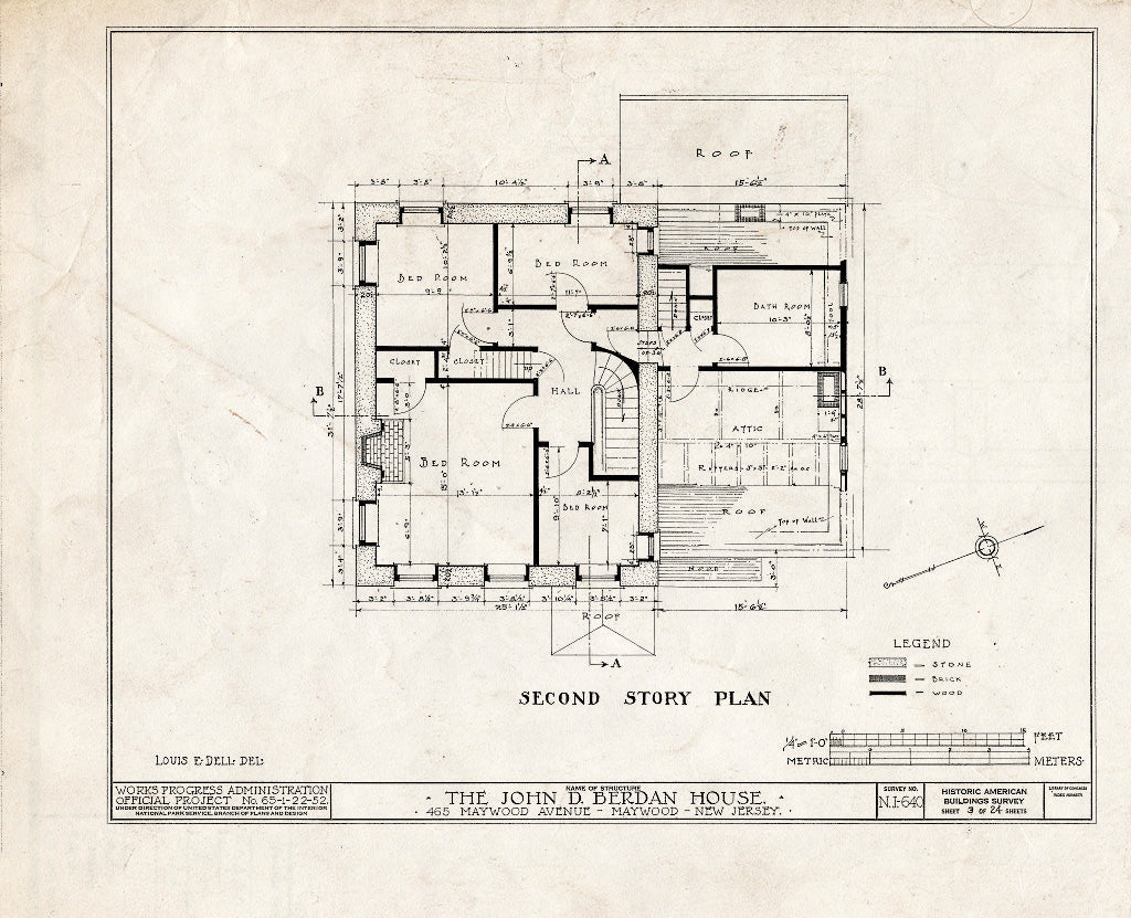 Historic Pictoric : Blueprint HABS NJ,2-MAYWO,1- (Sheet 3 of 24) - John D. Berdan House, 465 Maywood Avenue, Maywood, Bergen County, NJ