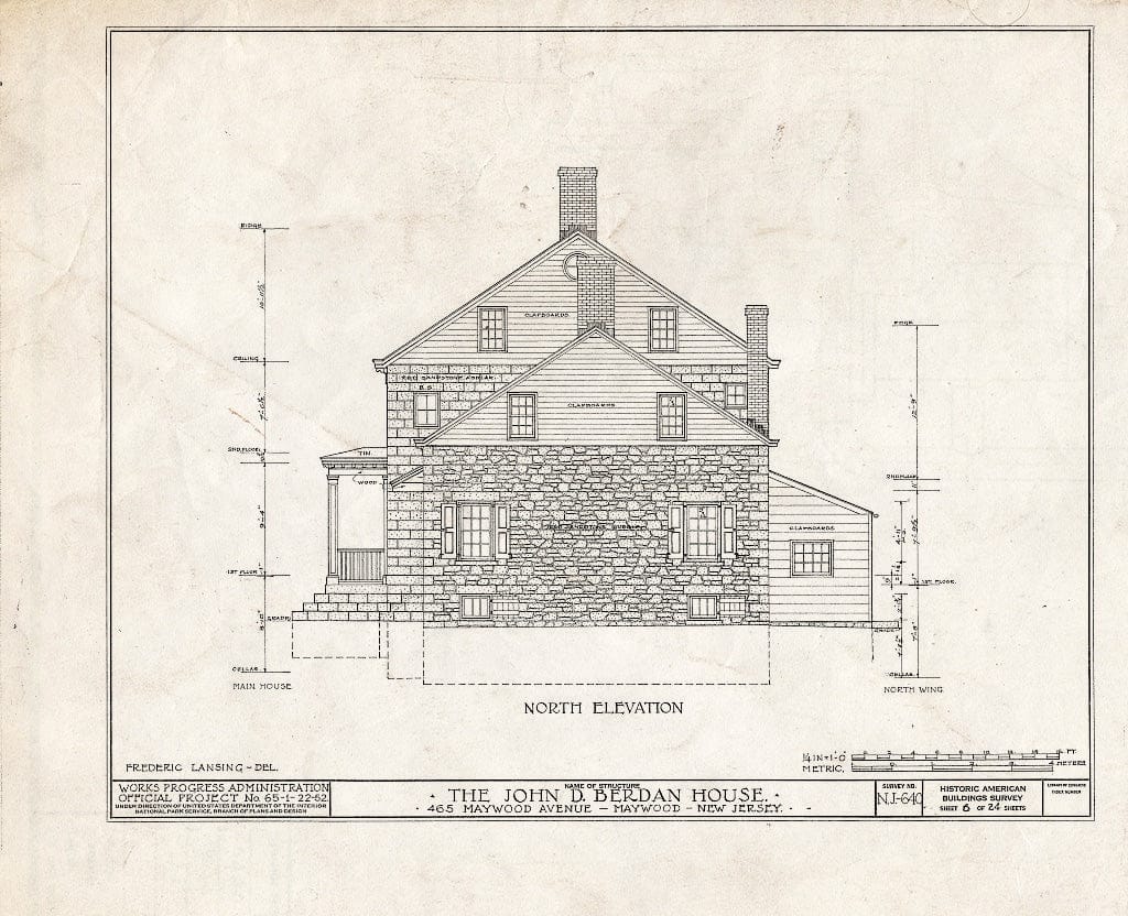 Historic Pictoric : Blueprint HABS NJ,2-MAYWO,1- (Sheet 6 of 24) - John D. Berdan House, 465 Maywood Avenue, Maywood, Bergen County, NJ