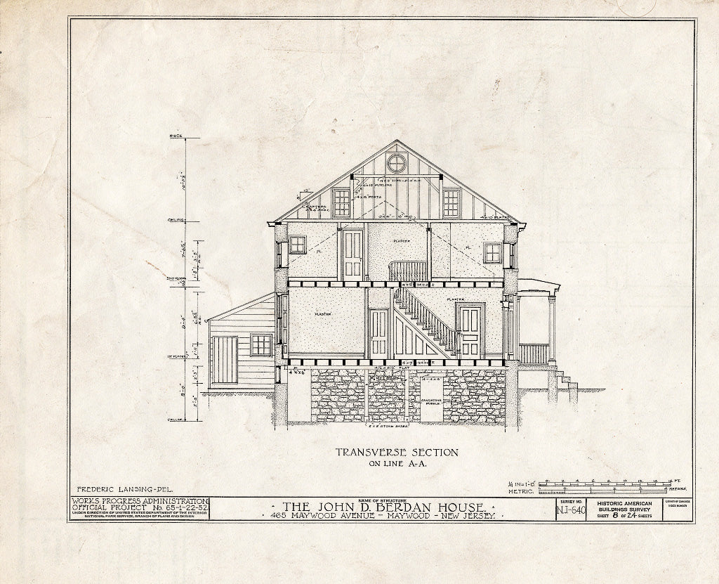 Historic Pictoric : Blueprint HABS NJ,2-MAYWO,1- (Sheet 8 of 24) - John D. Berdan House, 465 Maywood Avenue, Maywood, Bergen County, NJ