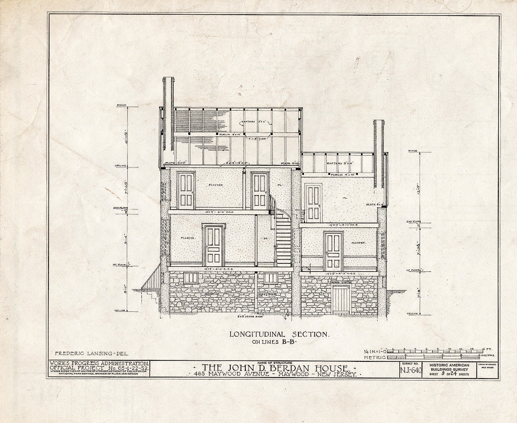 Historic Pictoric : Blueprint HABS NJ,2-MAYWO,1- (Sheet 9 of 24) - John D. Berdan House, 465 Maywood Avenue, Maywood, Bergen County, NJ