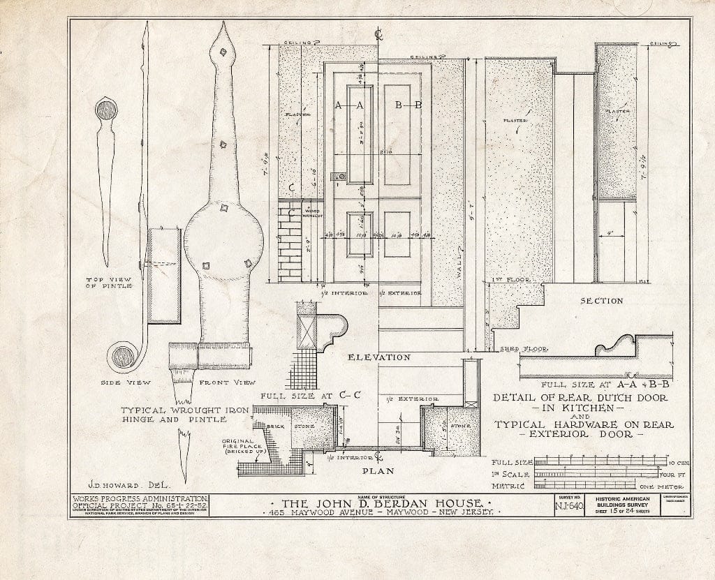 Historic Pictoric : Blueprint HABS NJ,2-MAYWO,1- (Sheet 15 of 24) - John D. Berdan House, 465 Maywood Avenue, Maywood, Bergen County, NJ