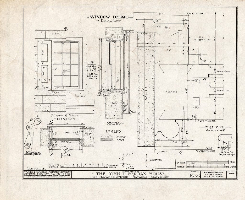 Historic Pictoric : Blueprint HABS NJ,2-MAYWO,1- (Sheet 17 of 24) - John D. Berdan House, 465 Maywood Avenue, Maywood, Bergen County, NJ