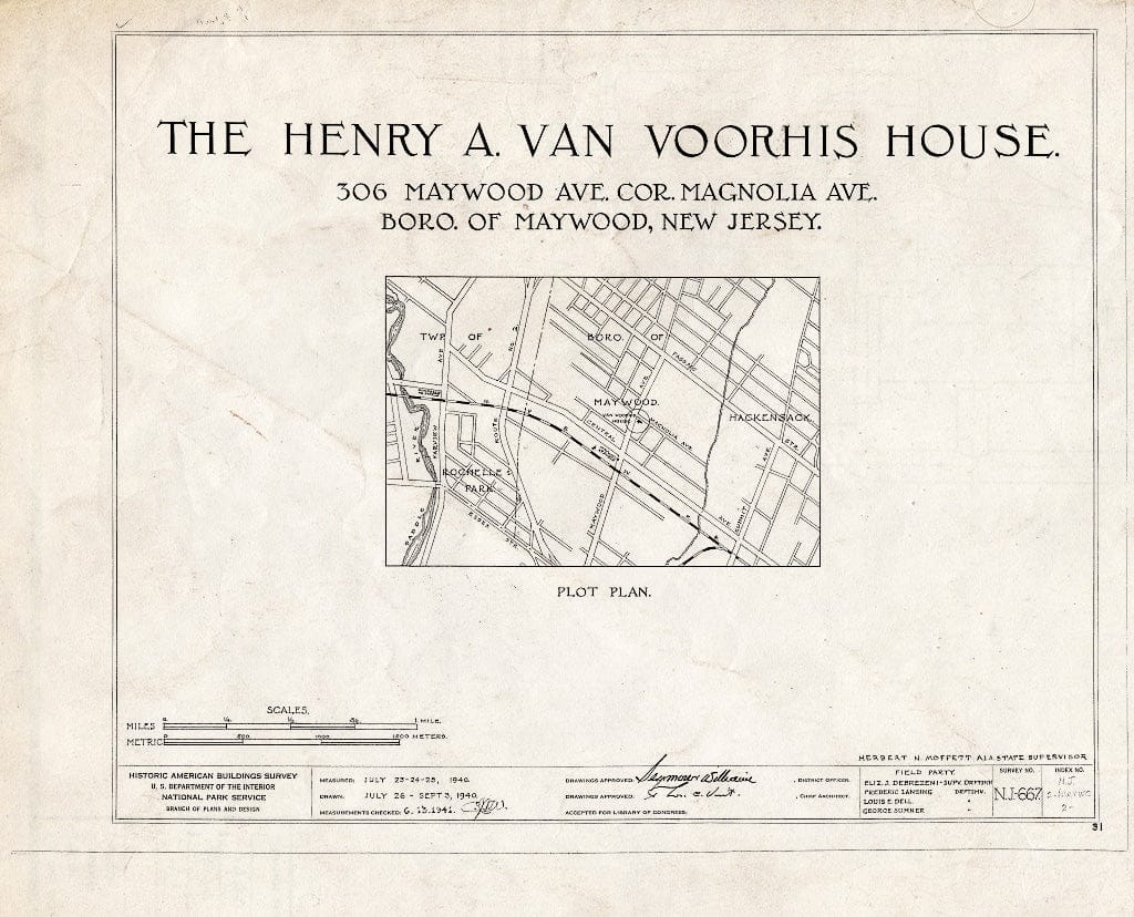 Historic Pictoric : Blueprint HABS NJ,2-MAYWO,2- (Sheet 0 of 15) - Henry A. Van Voorhis House, 306 Maywood Avenue, Maywood, Bergen County, NJ