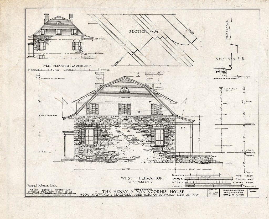 Historic Pictoric : Blueprint HABS NJ,2-MAYWO,2- (Sheet 6 of 15) - Henry A. Van Voorhis House, 306 Maywood Avenue, Maywood, Bergen County, NJ