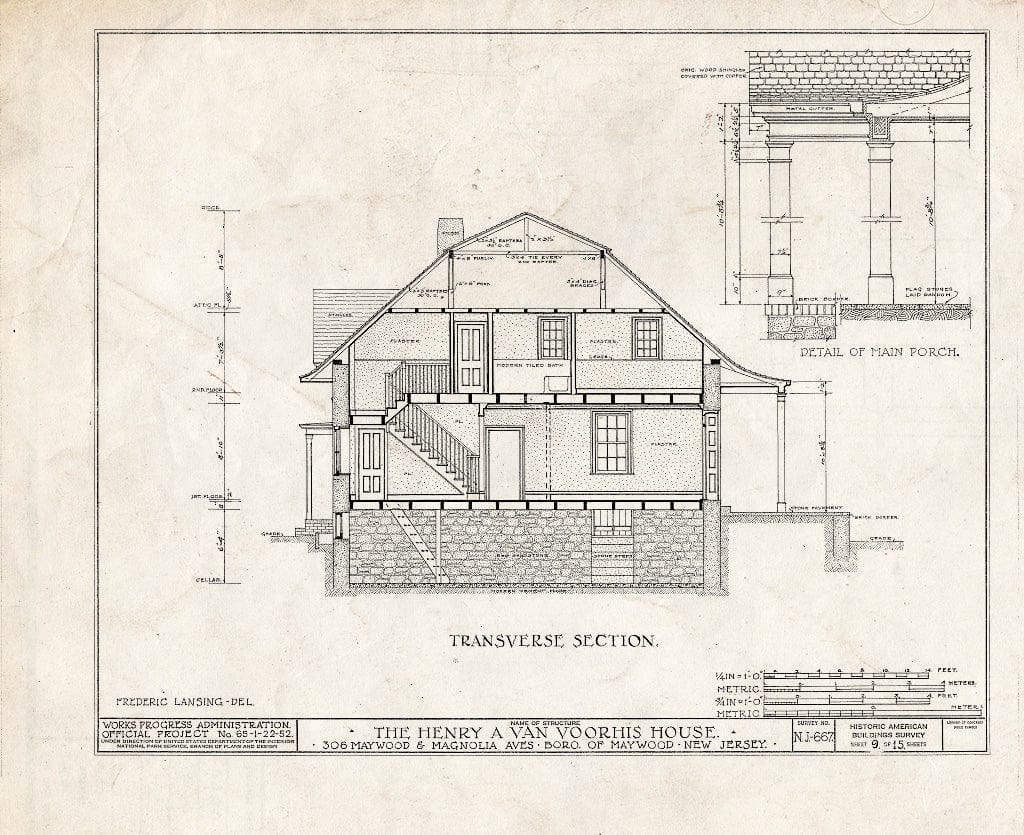 Historic Pictoric : Blueprint HABS NJ,2-MAYWO,2- (Sheet 9 of 15) - Henry A. Van Voorhis House, 306 Maywood Avenue, Maywood, Bergen County, NJ