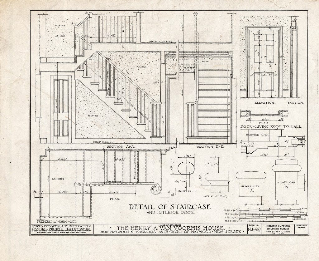 Historic Pictoric : Blueprint HABS NJ,2-MAYWO,2- (Sheet 12 of 15) - Henry A. Van Voorhis House, 306 Maywood Avenue, Maywood, Bergen County, NJ