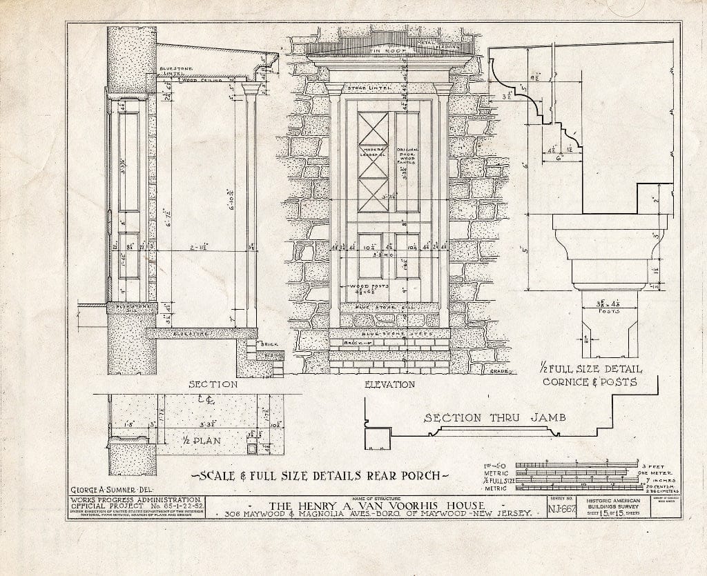 Historic Pictoric : Blueprint HABS NJ,2-MAYWO,2- (Sheet 15 of 15) - Henry A. Van Voorhis House, 306 Maywood Avenue, Maywood, Bergen County, NJ