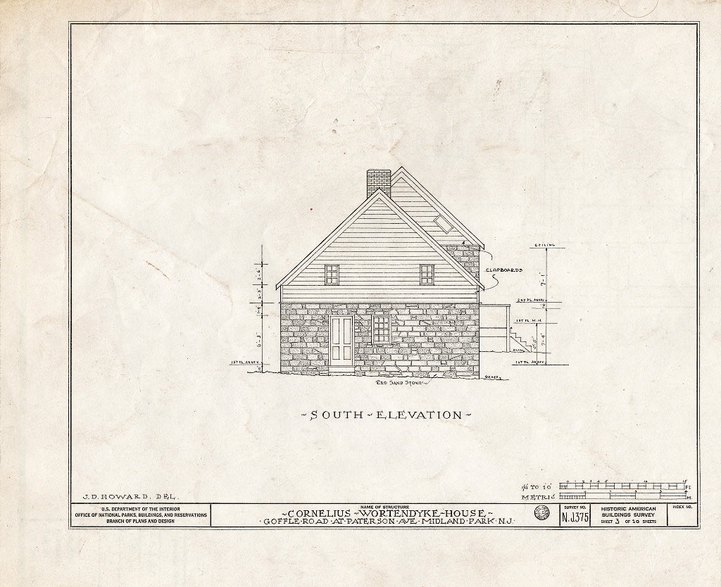 Historic Pictoric : Blueprint HABS NJ,2-MIDPA,1- (Sheet 3 of 10) - Lozier-Wortendyke House, Paterson Avenue & Goffle Road, Midland Park, Bergen County, NJ