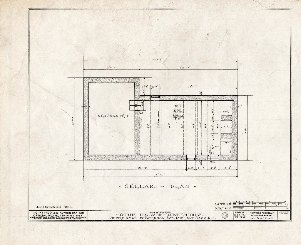 Historic Pictoric : Blueprint HABS NJ,2-MIDPA,1- (Sheet 5 of 10) - Lozier-Wortendyke House, Paterson Avenue & Goffle Road, Midland Park, Bergen County, NJ